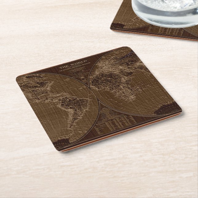 Old map of the World Square Paper Coaster (Angled)