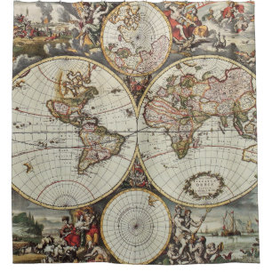 Old map of world hemispheres. Created by Frederick