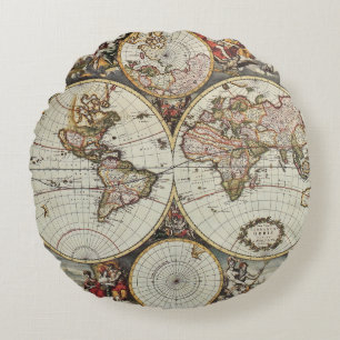 Old map of world hemispheres. Created by Frederick Round Pillow