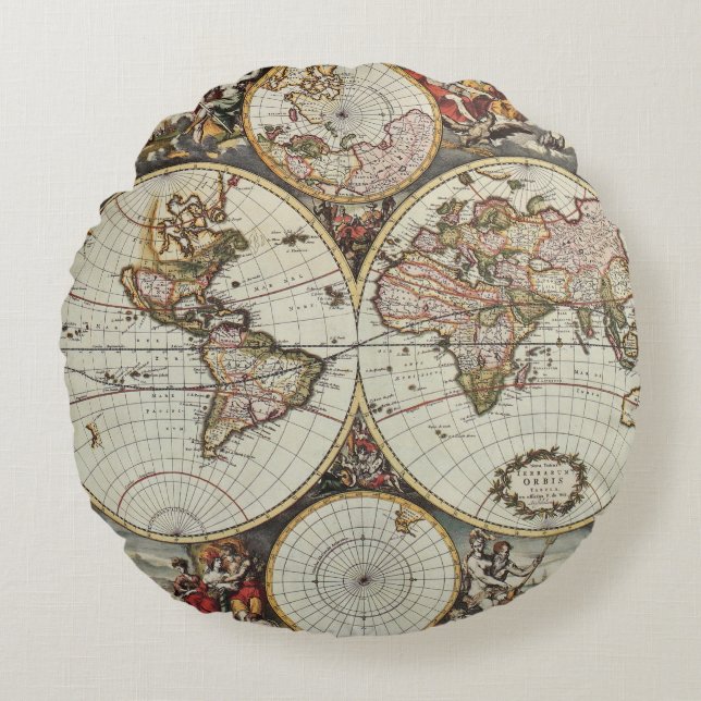 Old map of world hemispheres. Created by Frederick Round Pillow (Front)