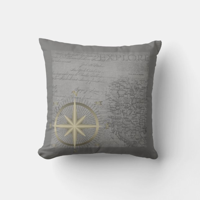 Old Map Throw Pillow (Front)
