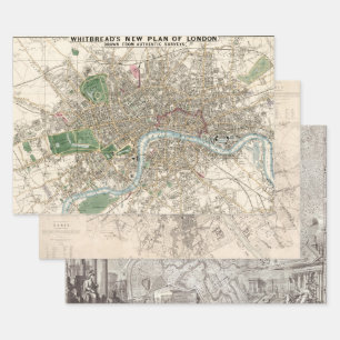 Old Maps London Paris Rome Sheet Gift Wrap