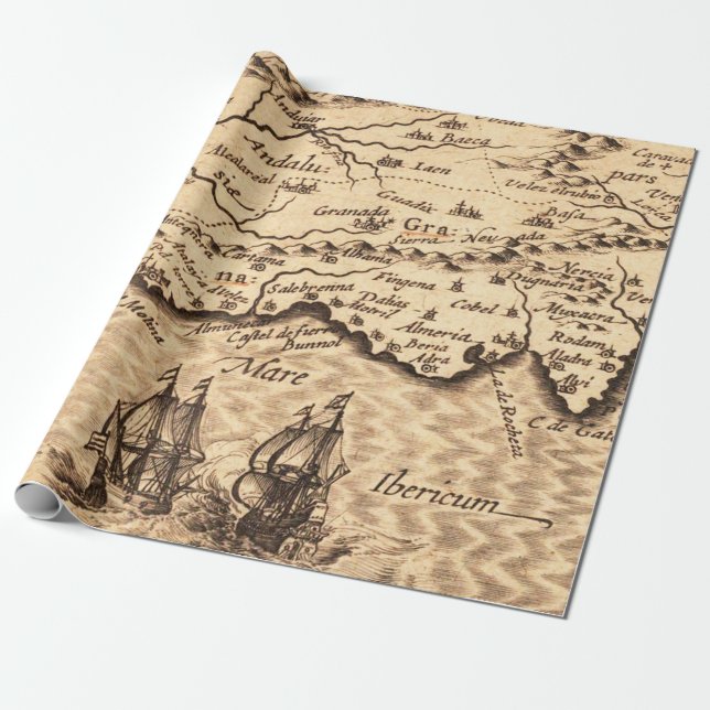 Old Maps Pattern Wrapping Paper (Unrolled)