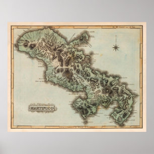 Old Martinique Island Map (1823)  Poster