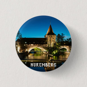 Old medieval bridge at night in Nuremberg 1 Inch Round Button