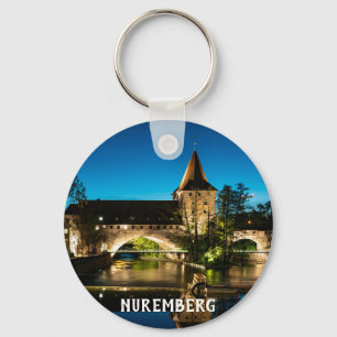 Old medieval bridge at night in Nuremberg Keychain