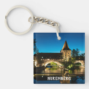 Old medieval bridge at night in Nuremberg Keychain