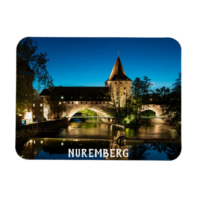 Old medieval bridge at night in Nuremberg Magnet (Horizontal)