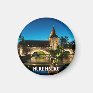 Old medieval bridge at night in Nuremberg Magnet