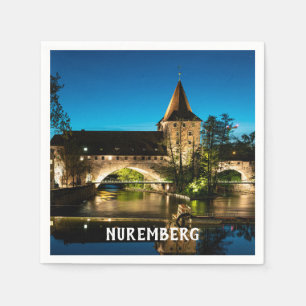 Old medieval bridge at night in Nuremberg Napkin