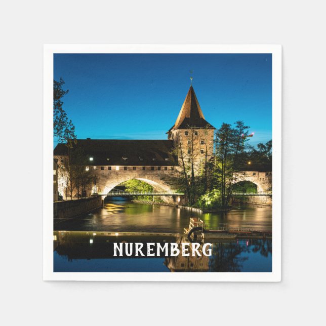 Old medieval bridge at night in Nuremberg Napkin (Front)