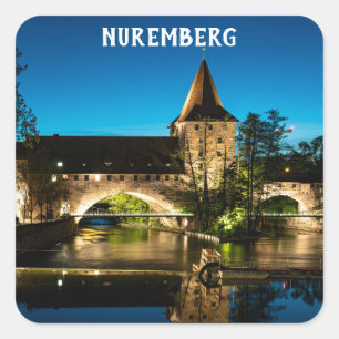 Old medieval bridge at night in Nuremberg Square Sticker