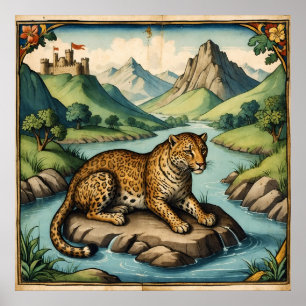 Old Medieval Leopard in Nature Art Poster