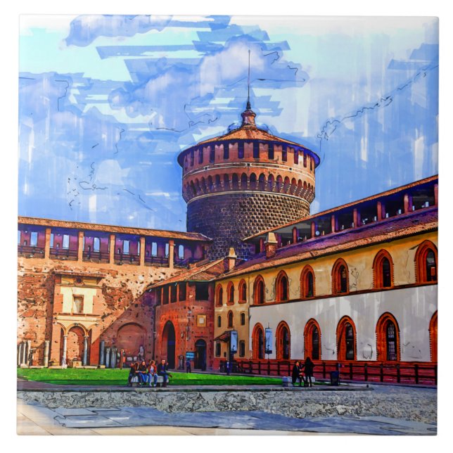 Old medieval Sforza Castle, Milan, Italy. Tile (Front)