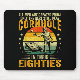 Old men play cornhole in 80s funny bean bag toss mouse pad