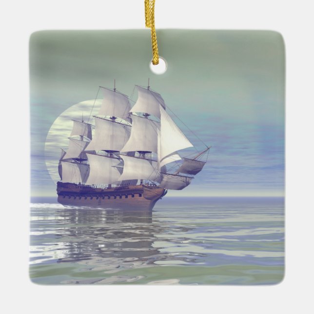 Old merchant ship - 3D render Ceramic Ornament (Front)
