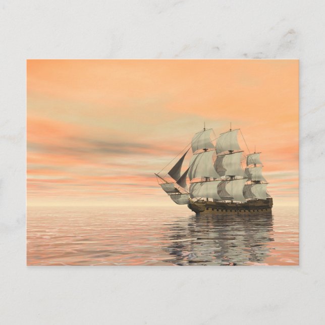 Old merchant ship on the ocean - 3D render Postcard (Front)