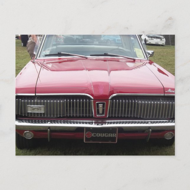 Old Mercury Cougar red Classic antique car Postcard (Front)