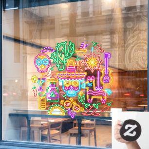 Old Mexico Cinco de Mayo Faux Neon Light Window Cling