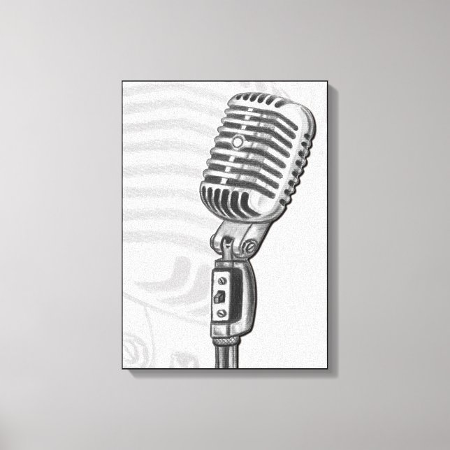 Old Microphone in Charcoal Canvas Art Print (Front)