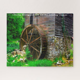 Old Mill Gatlinburg  Tennessee. Christmas Greeting Jigsaw Puzzle