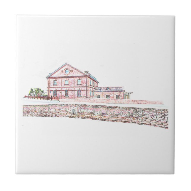 Old Mill Red Bricks Architecture Sketch Tile (Front)