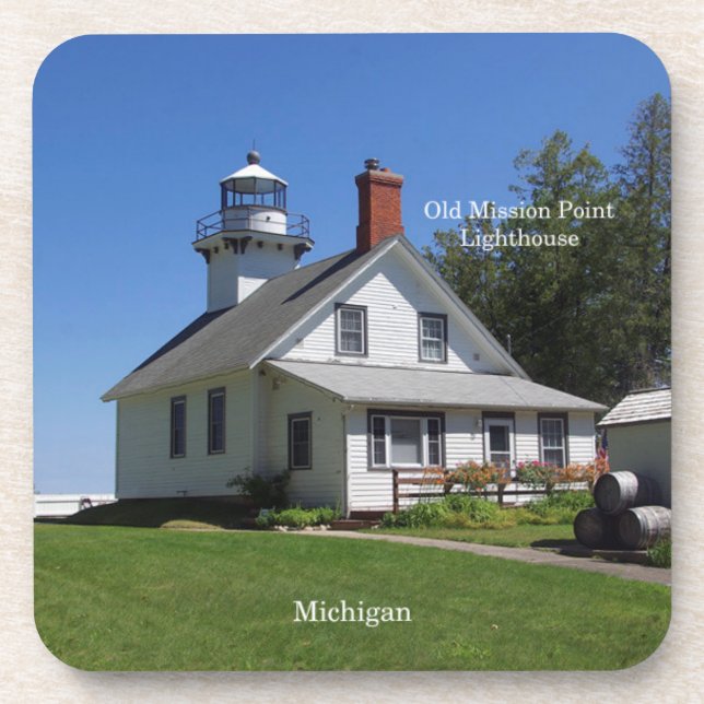 Old Mission Point Lighthouse 6 plastic coasters (Front)
