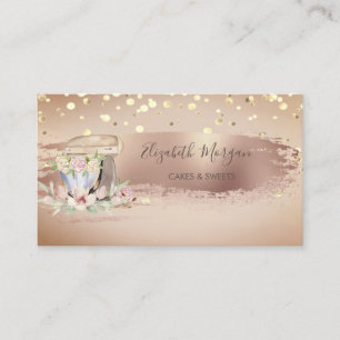 Old Mixer Flower,Gold Confetti, Brush Stroke  Business Card