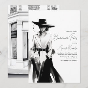 Old Money Aesthetic Black and White Bachelorette Invitation
