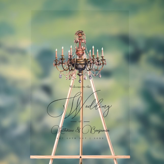 Old Money Aesthetic Chandelier Wedding Welcome Acrylic Sign (Neutral)