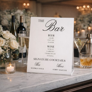 Old Money Aesthetic Luxury Wedding Bar Drinks Menu Pedestal Sign