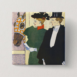 Old Money Aesthetic Vintage Horse Racing Print 2 Inch Square Button