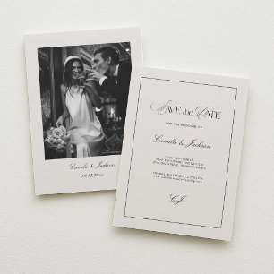 Old Money Black and Ivory Wedding Save the Date Invitation
