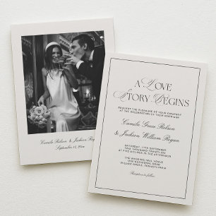 Old Money Black and White Wedding Invitation
