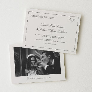 Old Money Black and White Wedding  Invitation