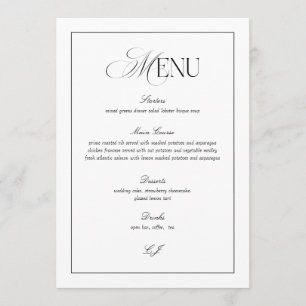 Old Money Black and White Wedding Menu Card
