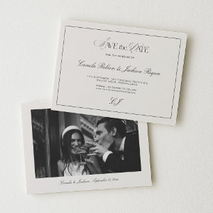 Old Money Black and White Wedding Save the Date Invitation
