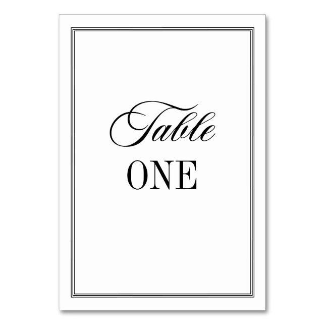 Old Money Black and White Wedding Table Number (Front)