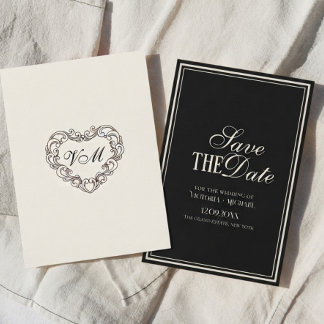 Old Money Black Ivory Cream Timeless Fancy Wedding Save The Date