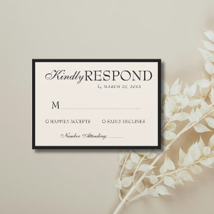 Old Money Black Ivory Timeless Elegant Wedding RSVP Card