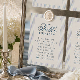 Old Money Blue Stripe Wedding Seating Chart Table Number