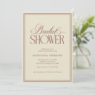 Old Money Burgundy & Ivory Bridal Shower Invitation