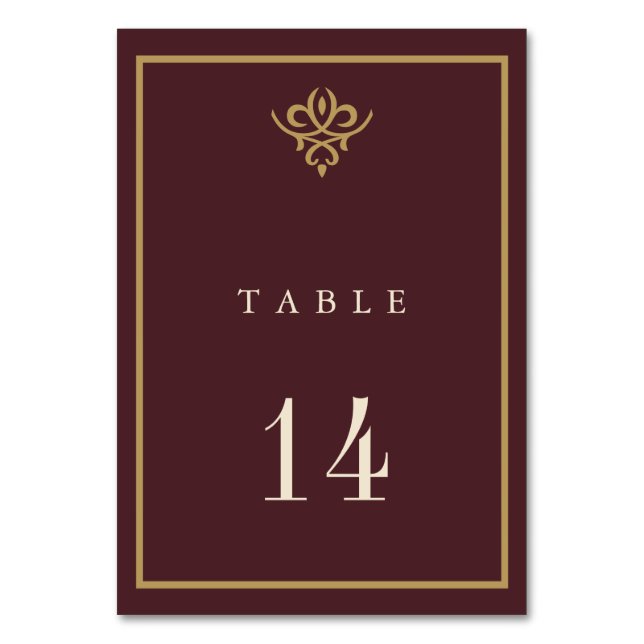 Old Money Burgundy Wedding Table Card (Front)