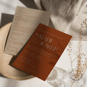 Old Money Burnt Orange Gold All In One Wedding  Invitation