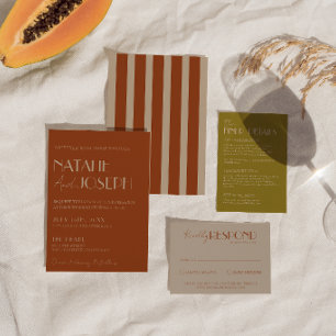 Old Money Burnt Orange Gold Stripes Wedding  Invitation