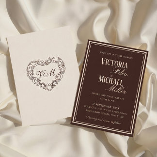 Old Money Chocolate Brown Chic Wedding Invitation
