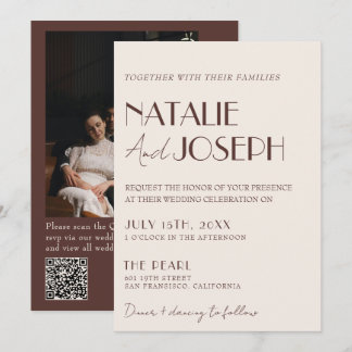 Old Money Chocolate Brown QR Code Photo Wedding Invitation