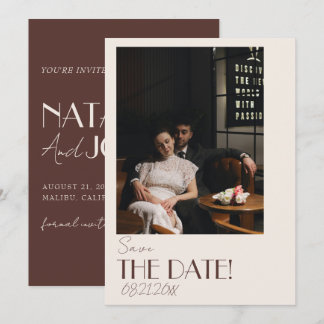 Old Money Chocolate Brown Retro Photo Wedding  Save The Date