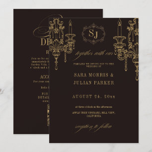 Old Money Chocolate Monogram All In One Wedding Invitation