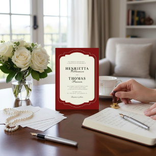 old money Classic Burgundy Script Name Wedding Invitation